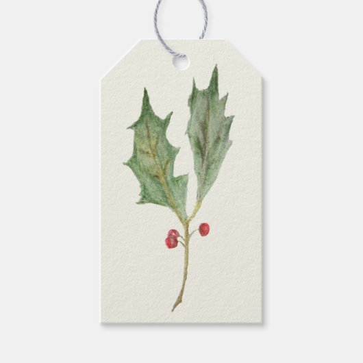 Weihnachts-Holly-Sprig-Rustikaler Botanischer Gesc Geschenkanhänger (Vorderseite)