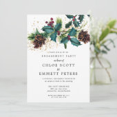 Weihnachts-Holly- und Berries-Engagement-Partei Einladung (Stehend Vorderseite)