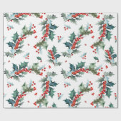 Weihnachts-Holly- und Berries-Muster Geschenkpapier (Flach)