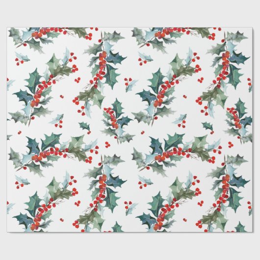 Weihnachts-Holly- und Berries-Muster Geschenkpapier (Flach)
