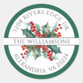 Weihnachts-Holly- und Berries-Rücksendeadresse Runder Aufkleber (Vorderseite)