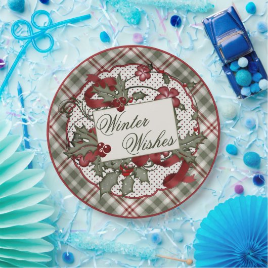 Weihnachts-Holly-WINTER-WISHES-Papierplatte Pappteller (Party)
