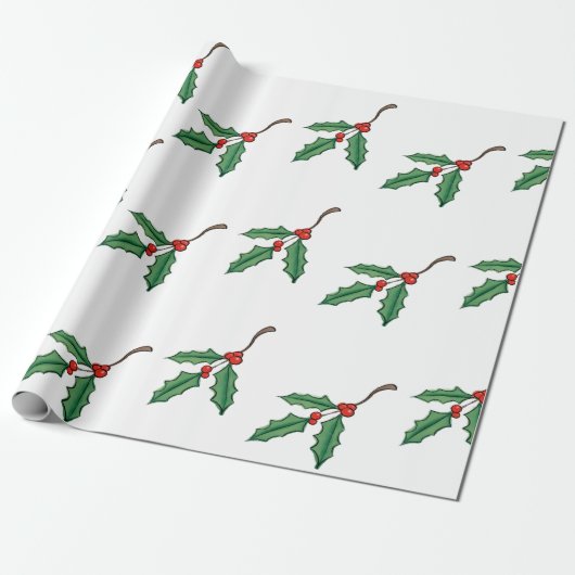 Weihnachts Holly Wrapping Paper Geschenkpapier (Ungerollt)
