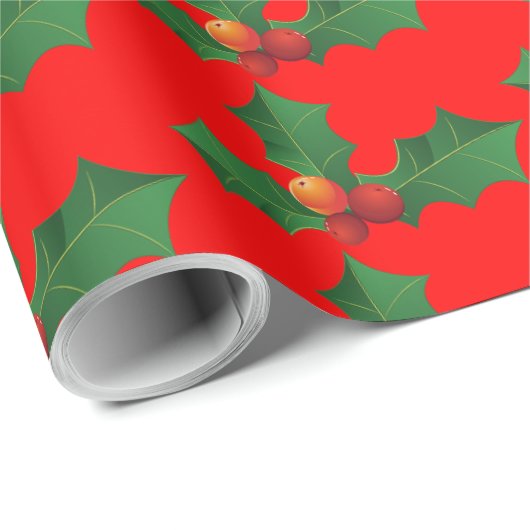 Weihnachts Holly Wrapping Paper Geschenkpapier (Rolleneckpunkt)