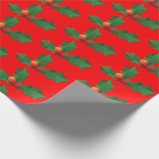 Weihnachts Holly Wrapping Paper Geschenkpapier (Ecke)