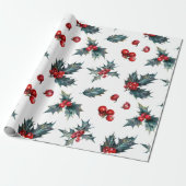 Weihnachts Holly Wrapping Paper Geschenkpapier (Ungerollt)