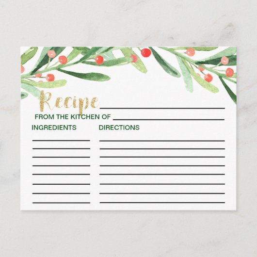 Weihnachts Holly Wreath Brautparty Rezept Karten (Vorderseite)