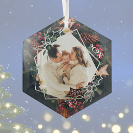 Weihnachts Holly Wreath Foto Ornament Aus Glas