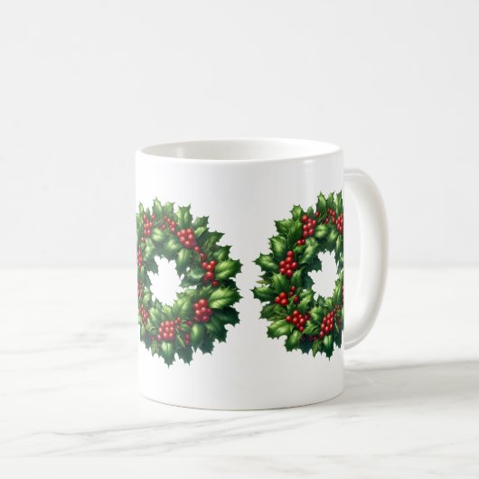 Weihnachts-Holly-Wreath-Tasse Kaffeetasse (VorderseiteRechts)