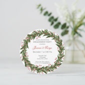 Weihnachts Holly Wreath Winter Engagement Party Einladung (Stehend Vorderseite)