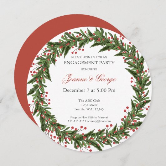 Weihnachts Holly Wreath Winter Engagement Party Einladung (Vorne/Hinten)
