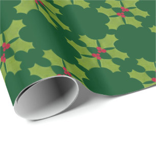 Weihnachts-Holly-Zweig auf dunkelgrün Geschenkpapier