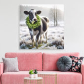 Weihnachts-Holstein-Kuh mit einem Kranz Leinwanddruck (Insitu (Wohnzimmer))