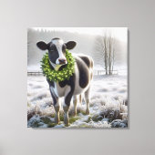 Weihnachts-Holstein-Kuh mit einem Kranz Leinwanddruck (Vorderseite)