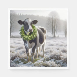 Weihnachts-Holstein-Kuh mit einem Kranz Serviette