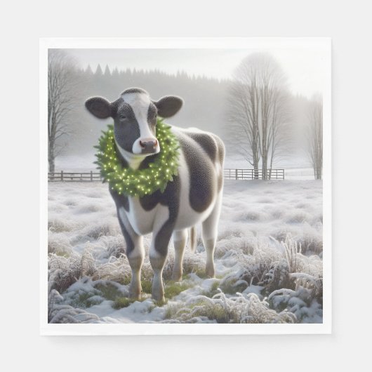 Weihnachts-Holstein-Kuh mit einem Kranz Serviette (Vorderseite)