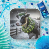 Weihnachts-Holstein-Kuh mit glühendem Kranz Pappteller (Party)
