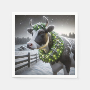 Weihnachts-Holstein-Kuh mit glühendem Kranz Serviette