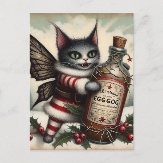 Weihnachts Horror Kitty Fairy mit Eggnog Postkarte (Vorderseite)