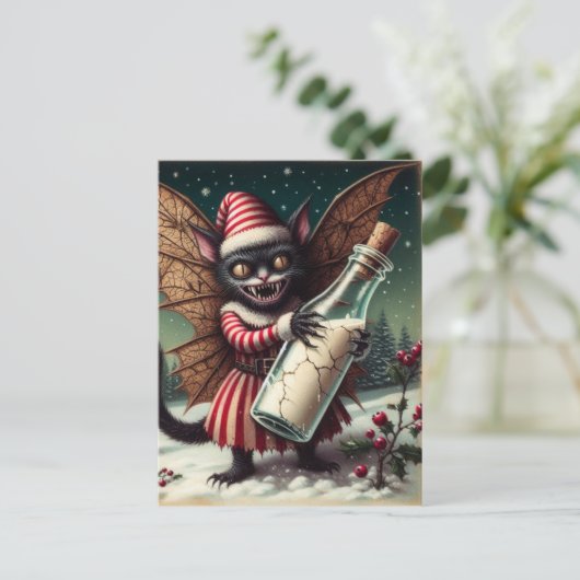 Weihnachts-Horror-Kitty-Fairy mit Milch Postkarte (Stehend Vorderseite)