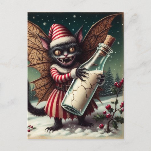 Weihnachts-Horror-Kitty-Fairy mit Milch Postkarte (Vorderseite)