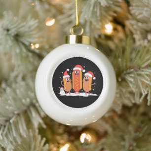 Weihnachts-Hot-Dog-Weihnachtsmann-Mütze-Schneemann Keramik Kugel-Ornament