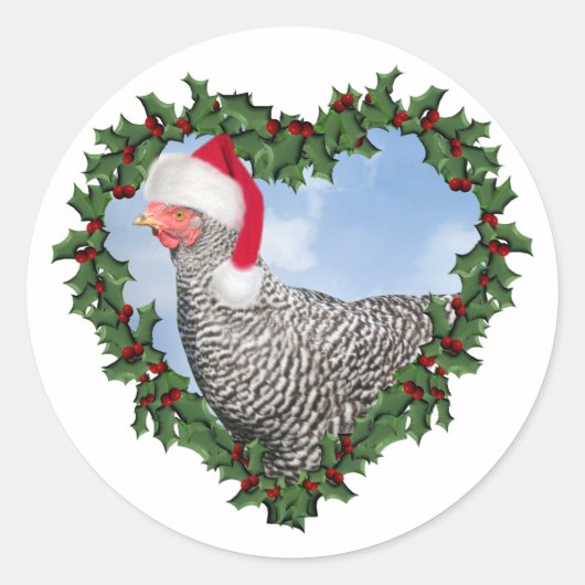 Weihnachts-Huhn * Barred Rock Runder Aufkleber (Vorderseite)