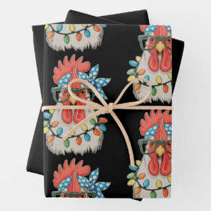 Weihnachts Huhn Xmas Lichter Bauernhof Familie Geschenkpapier Set