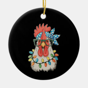Weihnachts Huhn Xmas Lichter Bauernhof Familie Keramik Ornament