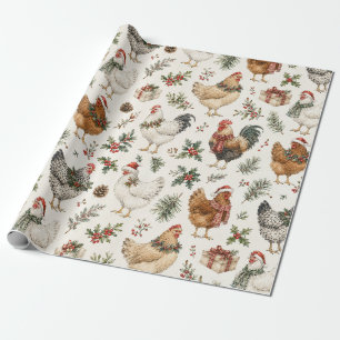 Weihnachts-Hühner-Muster-Wasserfarbe-Festtags-Henn Geschenkpapier