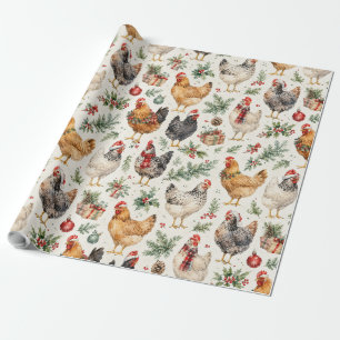 Weihnachts-Hühner-Muster-Wasserfarbe-Festtags-Henn Geschenkpapier