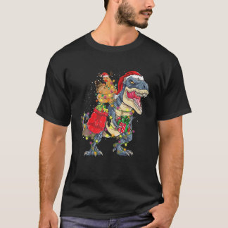 Weihnachts-Hühnerriding Dinosaur T Rex Tree Light T-Shirt