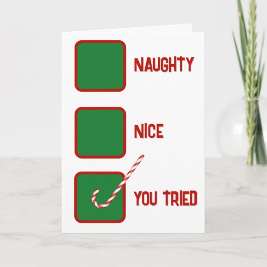 Weihnachts-Humor Unartig oder Artig Kontrollkästch Karte (Vorderseite)
