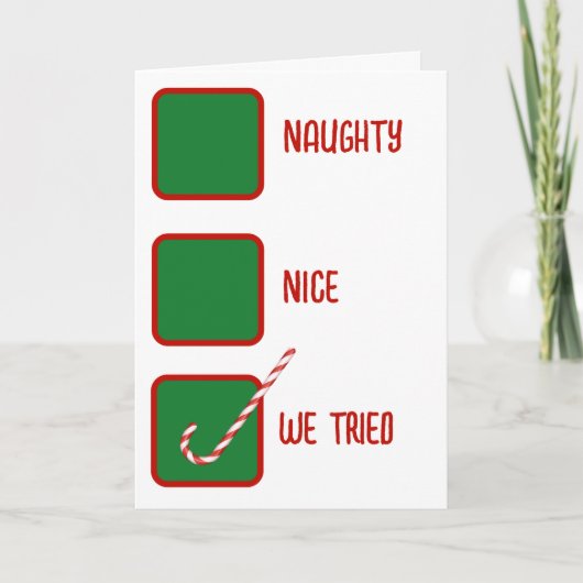Weihnachts-Humor Unartig oder Artig Kontrollkästch Karte (Vorderseite)