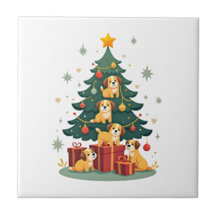 Weihnachts-Hund-Baum-T-Shirt Süß Lustig Welpen Hun Fliese