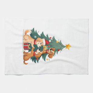 Weihnachts-Hund-Baum-T-Shirt Süß Lustig Welpen Hun Geschirrtuch