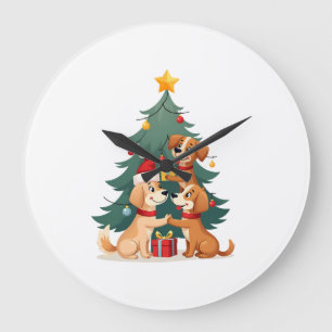 Weihnachts-Hund-Baum-T-Shirt Süß Lustig Welpen Hun Große Wanduhr