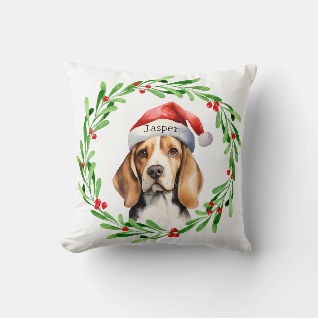 Weihnachts-Hund Beagle Weihnachtsmannmütze Urlaub Kissen (Vorderseite)