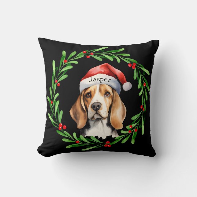 Weihnachts-Hund Beagle Weihnachtsmannmütze Urlaub Kissen (Vorderseite)