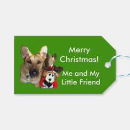 Weihnachts-Hund-Foto und Rentierspielzeug-Geschenk Geschenkanhänger