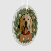 Weihnachts-Hund Foto Wreath Individuelle Name Ornament (Vorderseite)
