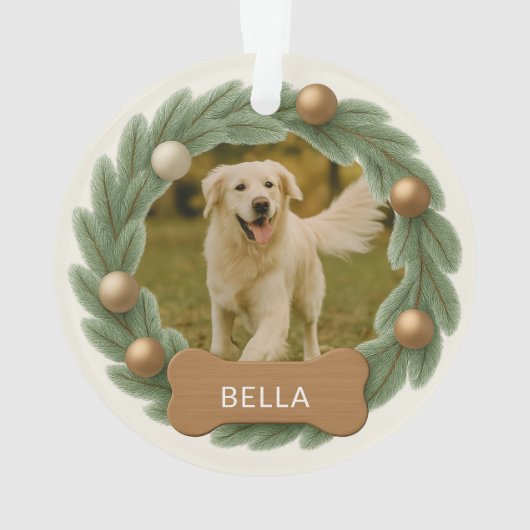 Weihnachts-Hund Foto Wreath Individuelle Name Ornament (Rückseite)