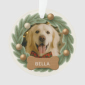 Weihnachts-Hund Foto Wreath Individuelle Name Ornament (Vorderseite)