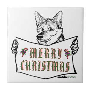 Weihnachts-Hund: Frohe Weihnachten! Fliese