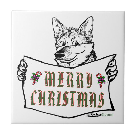 Weihnachts-Hund: Frohe Weihnachten! Fliese (Vorderseite)