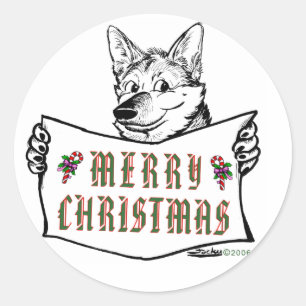 Weihnachts-Hund: Frohe Weihnachten! Runder Aufkleber
