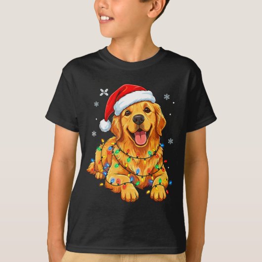 Weihnachts Hund Golden Retriever Lichter Xmas T-Shirt (Vorderseite)
