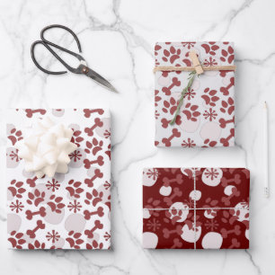 Weihnachts Hund Katze Haustier Knochen Schneeflock Geschenkpapier Set