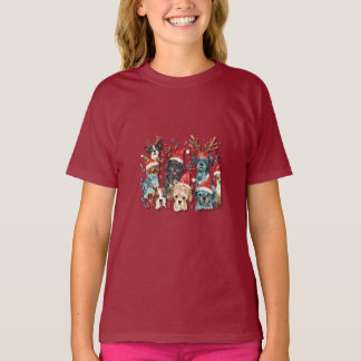 Weihnachts-Hund-Linienkunst-T-Shirt | Minimalistis T-Shirt