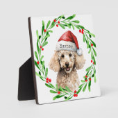 Weihnachts-Hund Poodle Weihnachtsmannmütze Urlaub Fotoplatte (Vorderseite)